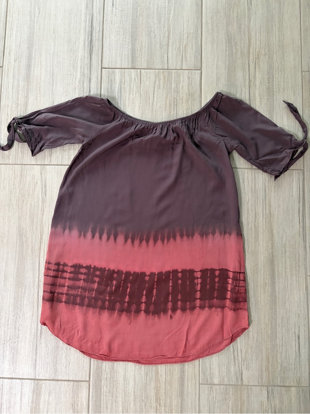 Women’s Tie-Dye Off-Shoulder Dress or Tunic in Burgundy and Coral